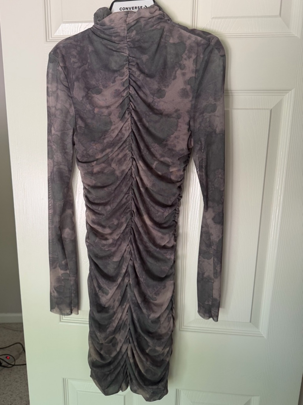 Zara Gray size Small Ruched Long-Sleeve Bodycon Dress - Picture 4 of 8